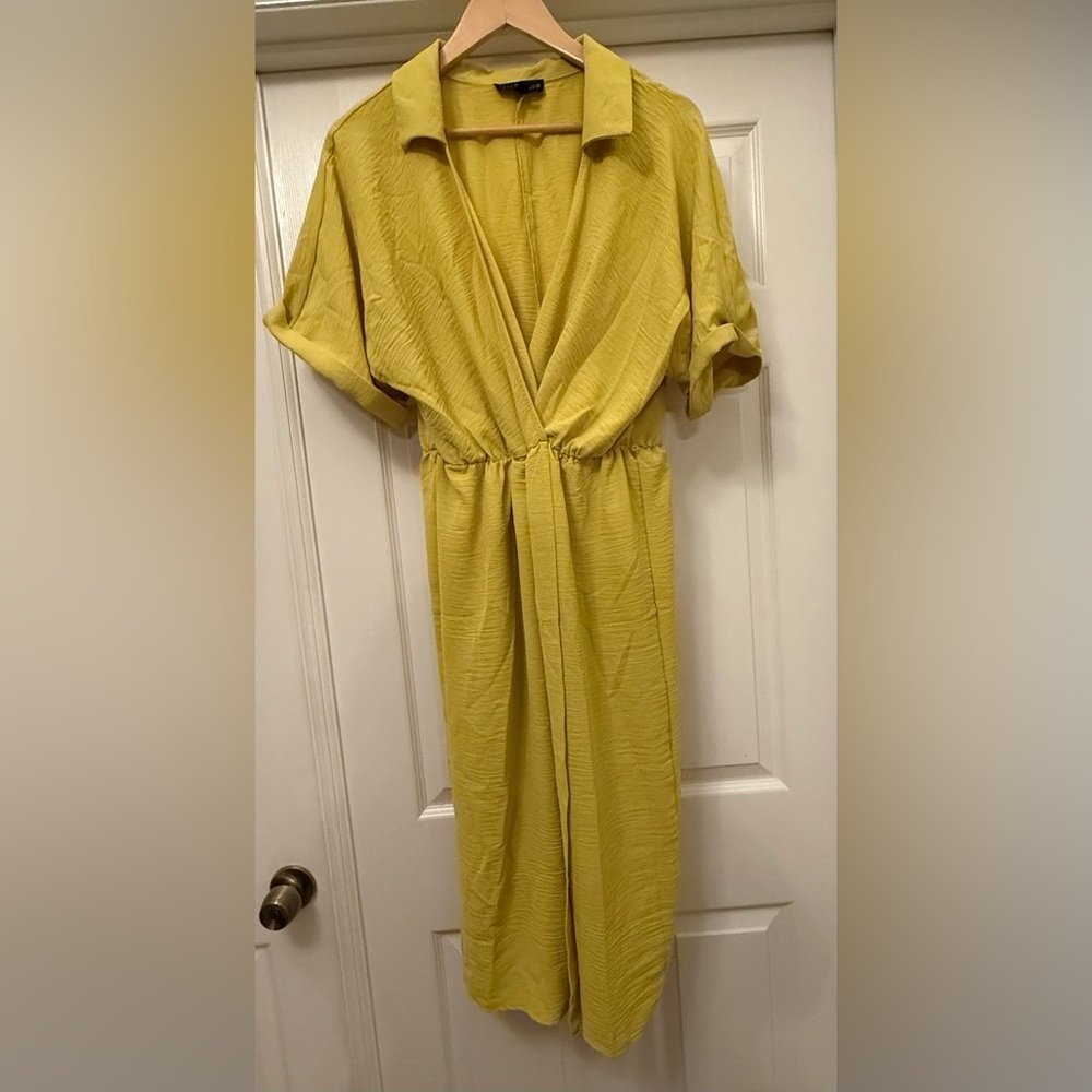 Fred David Jumpsuit Womens Large Yellow Chartreuse Textured Wide Leg DW1765RM